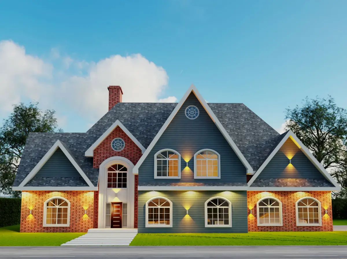 3D Exterior Rendering: Traditional Custom Home — Front Elevation by ArchWorkPro