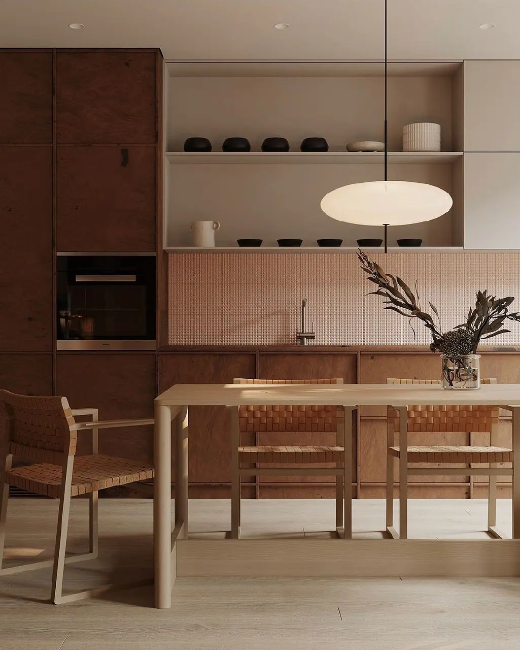 3D Interior Rendering: Warm Minimal Dining & Kitchen by ArchWorkPro